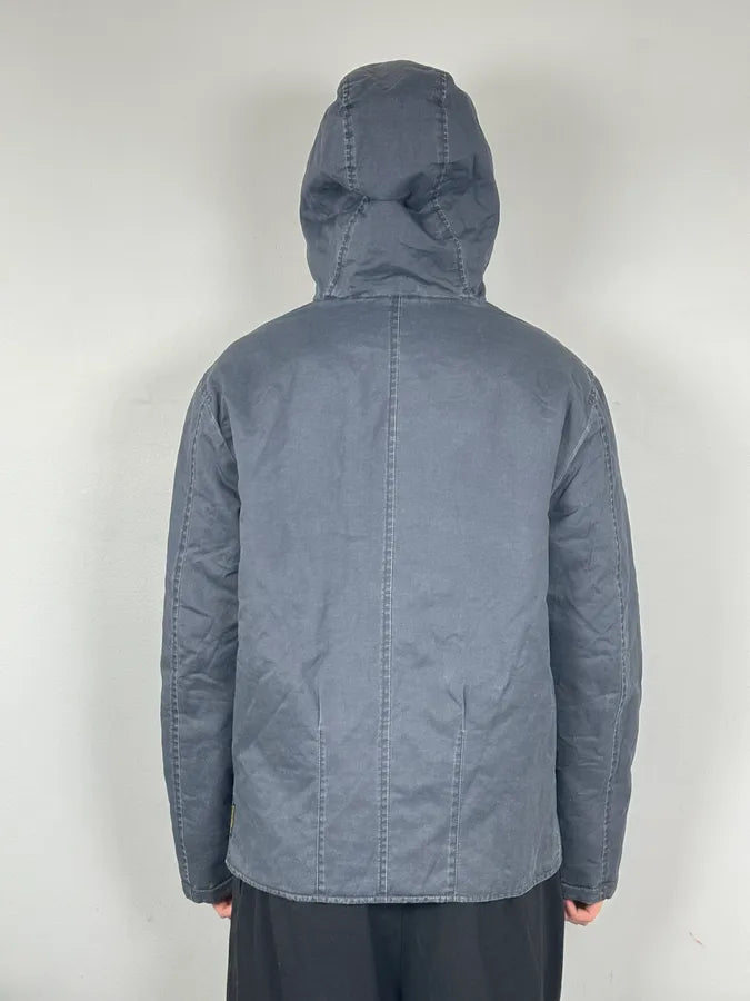 2000s Armani Blue Faded Buttoned Hooded Coat bqfpAuA 1