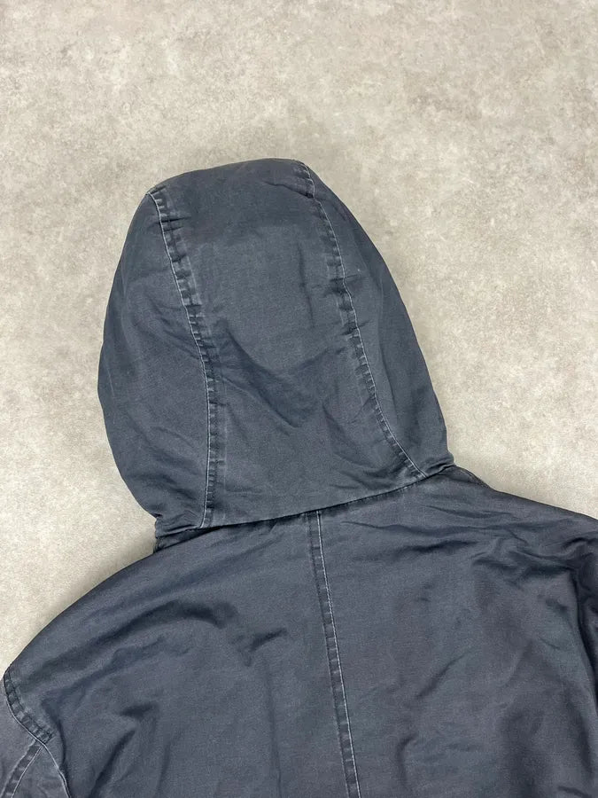 2000s Armani Blue Faded Buttoned Hooded Coat bqfpAuA 5