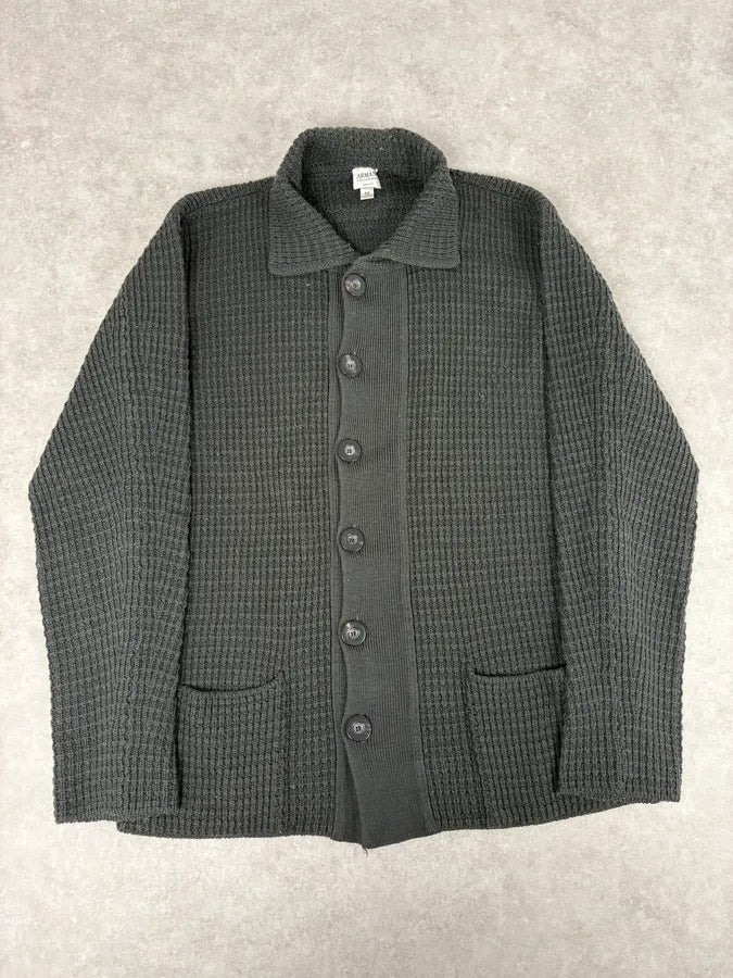 2000s Armani Collezioni Olive Wool Waffle Shirt  PjCKqeF 0