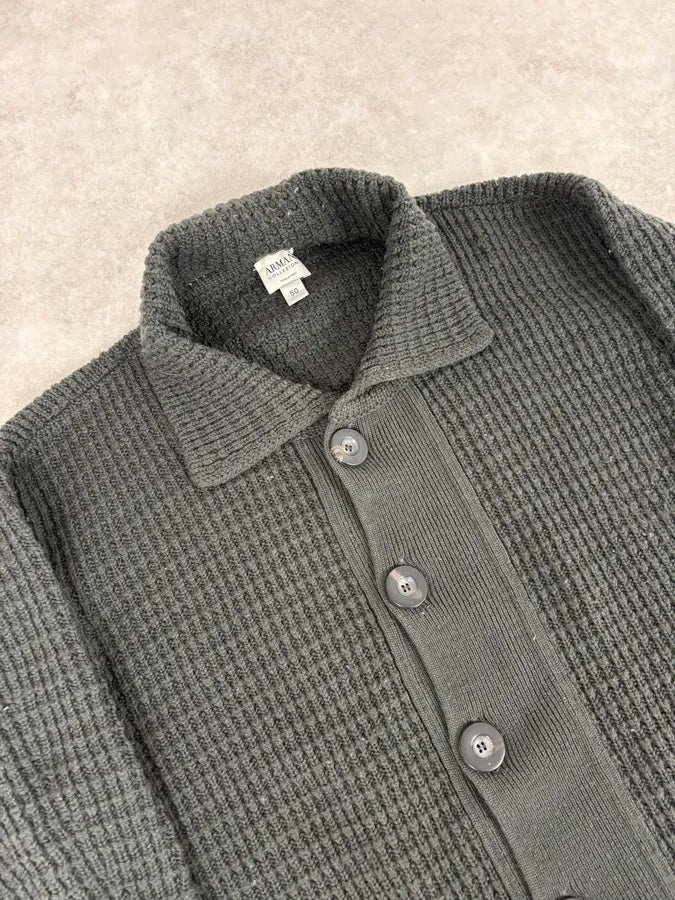 2000s Armani Collezioni Olive Wool Waffle Shirt  PjCKqeF 4