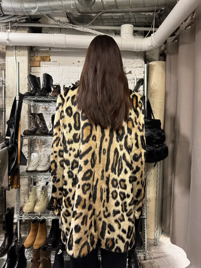 2000s Armani Leopard Fur Effect Long Jacket (L) 4