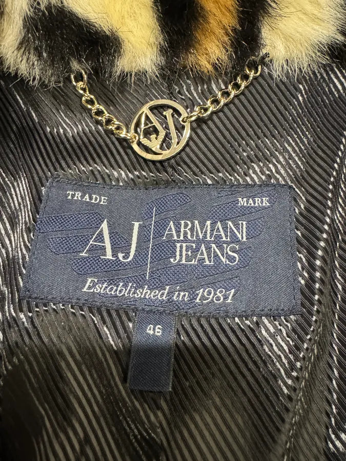 2000s Armani Leopard Fur Effect Long Jacket (L) 8