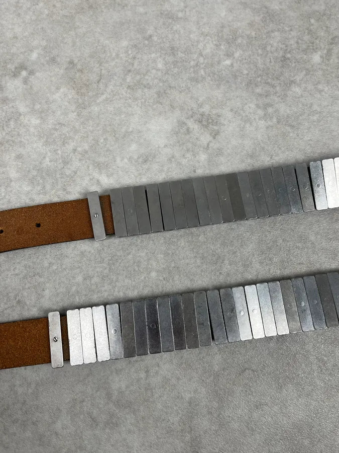 2000s Armani Metal Avant-Garde Aged Brown Leather Belt IsjhmSf 5