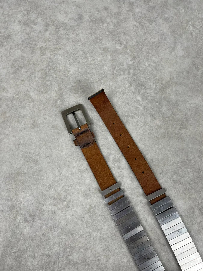 2000s Armani Metal Avant-Garde Aged Brown Leather Belt IsjhmSf 2