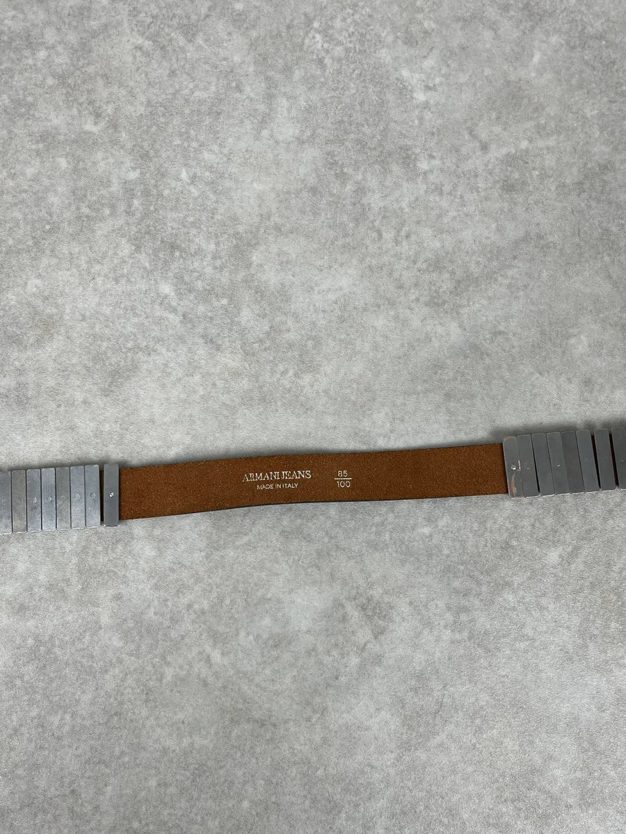 2000s Armani Metal Avant-Garde Aged Brown Leather Belt IsjhmSf 6