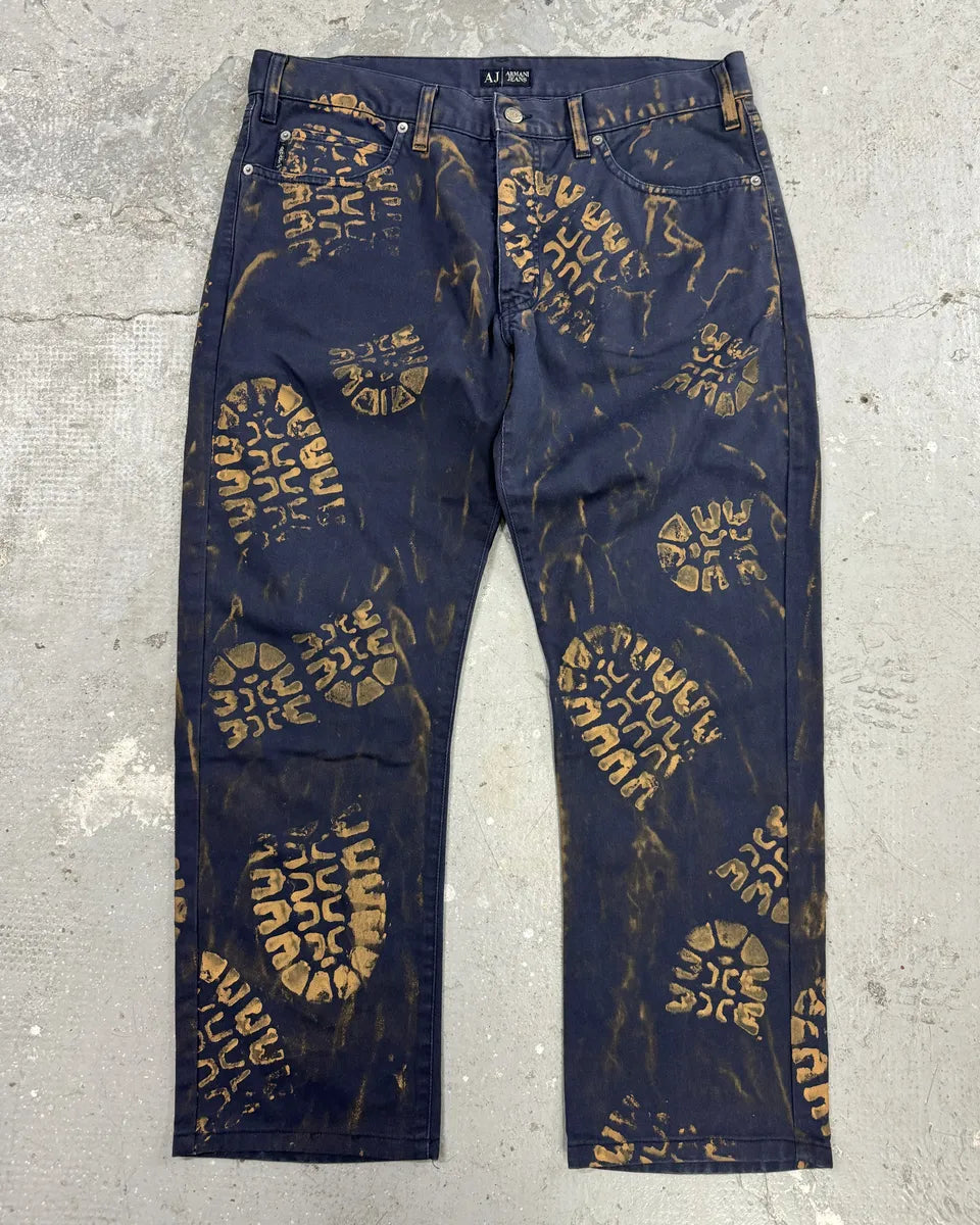 2000s Armani Navy & Orange Footprint Large Pants OWHQGGE 0