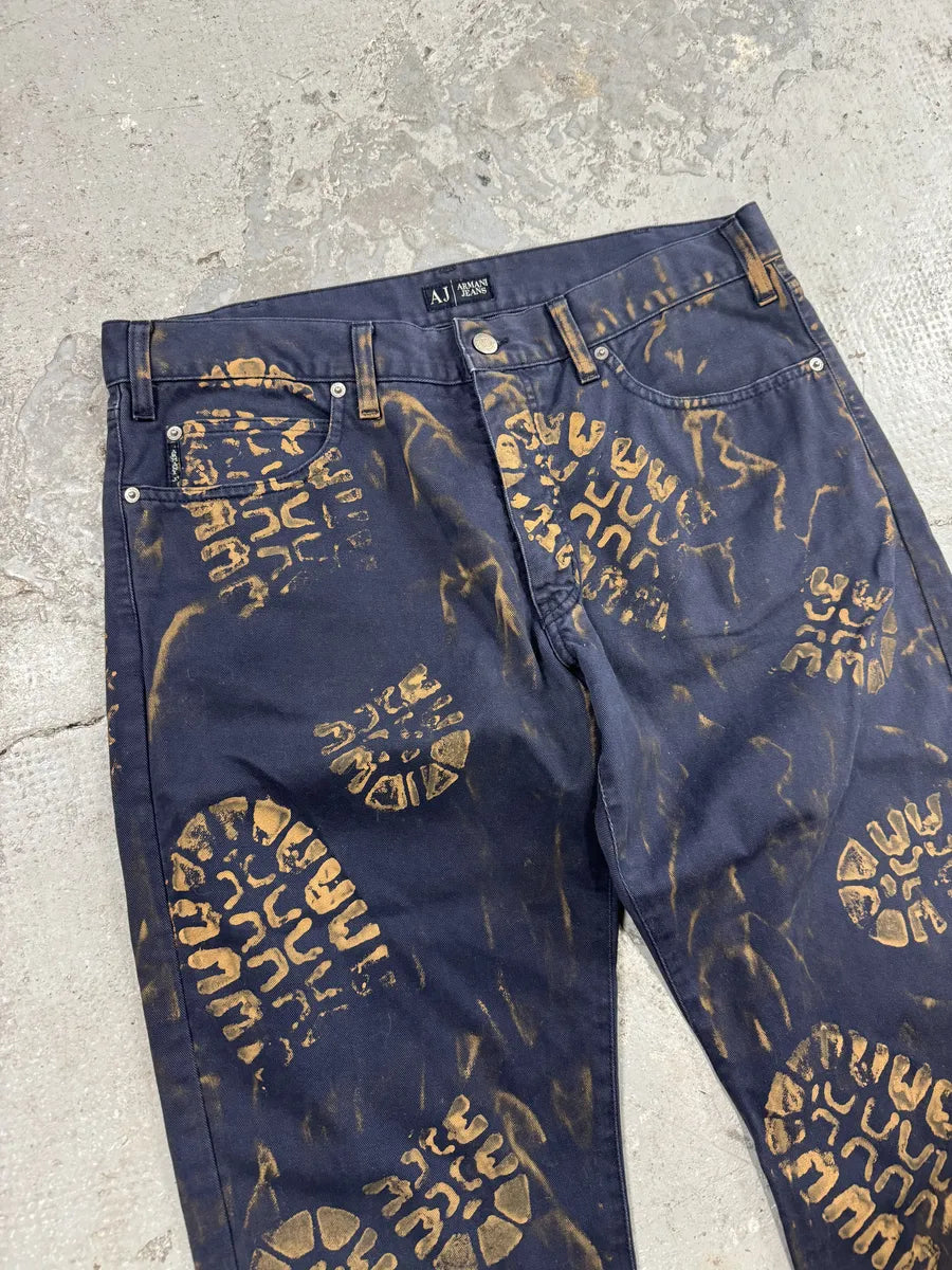2000s Armani Navy & Orange Footprint Large Pants OWHQGGE 6