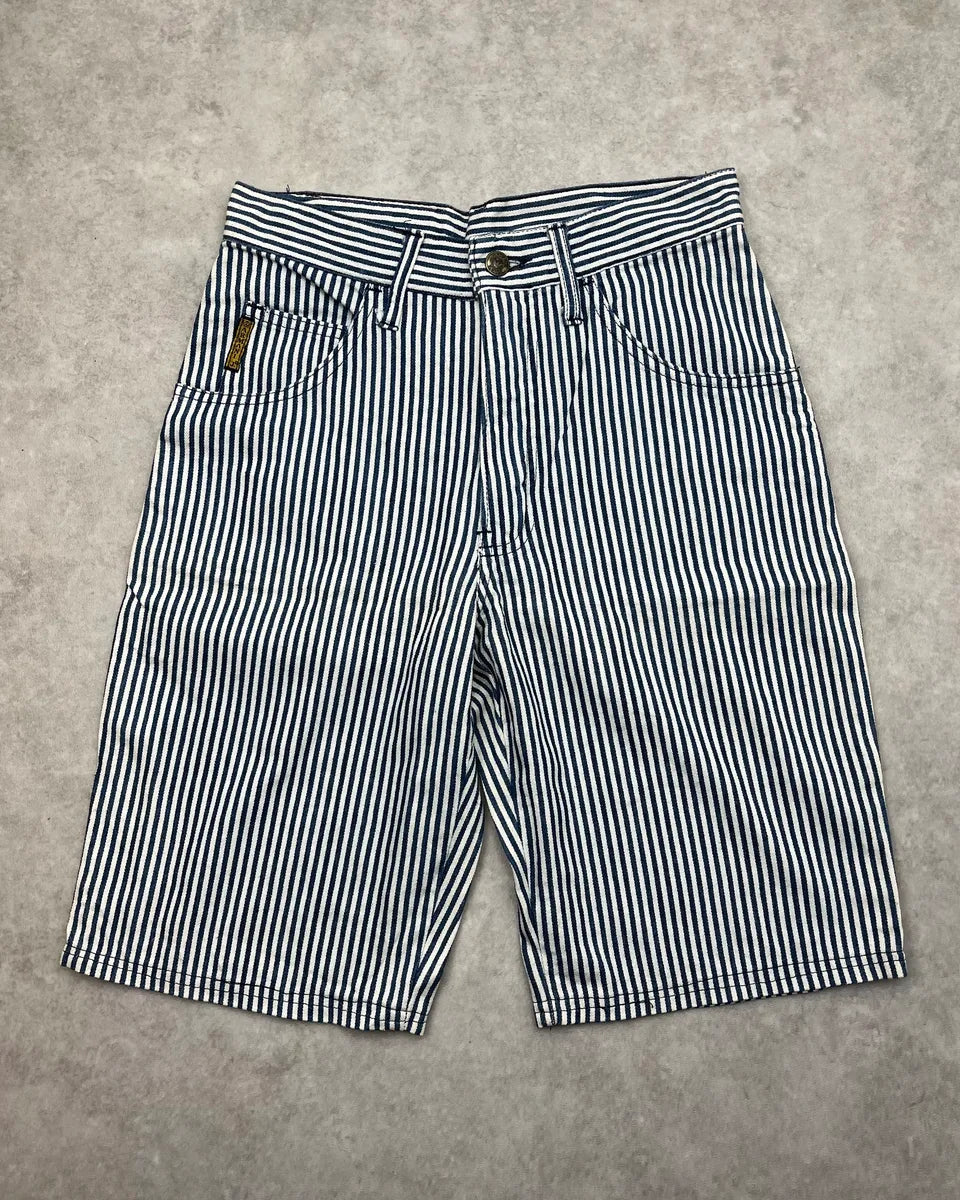 2000s Armani Navy & White Striped Marine Shorts mbjByWG 0