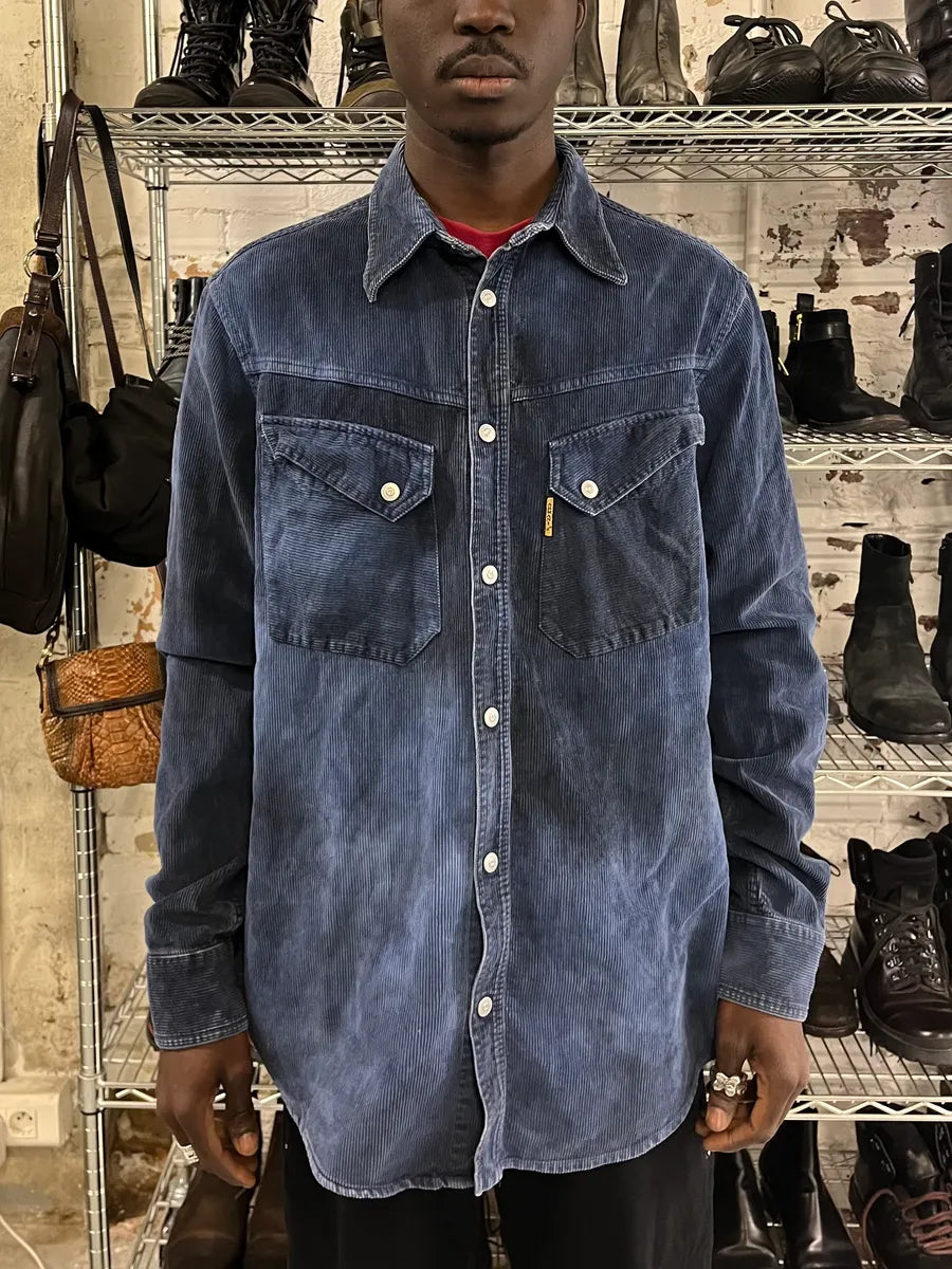2000s Armani Navy Corduroy Shirt HDjbGSo 1