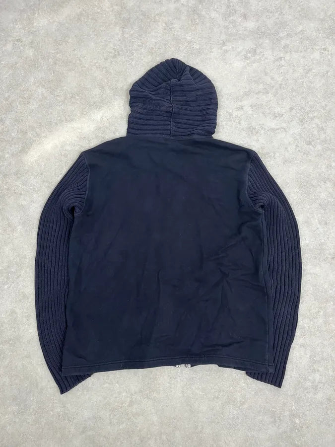 2000s Armani Navy Knit Hybrid Zip-up Hoodie ACWSdDQ 5