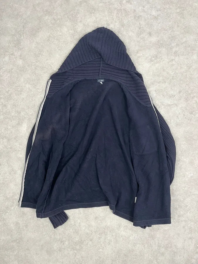 2000s Armani Navy Knit Hybrid Zip-up Hoodie ACWSdDQ 7