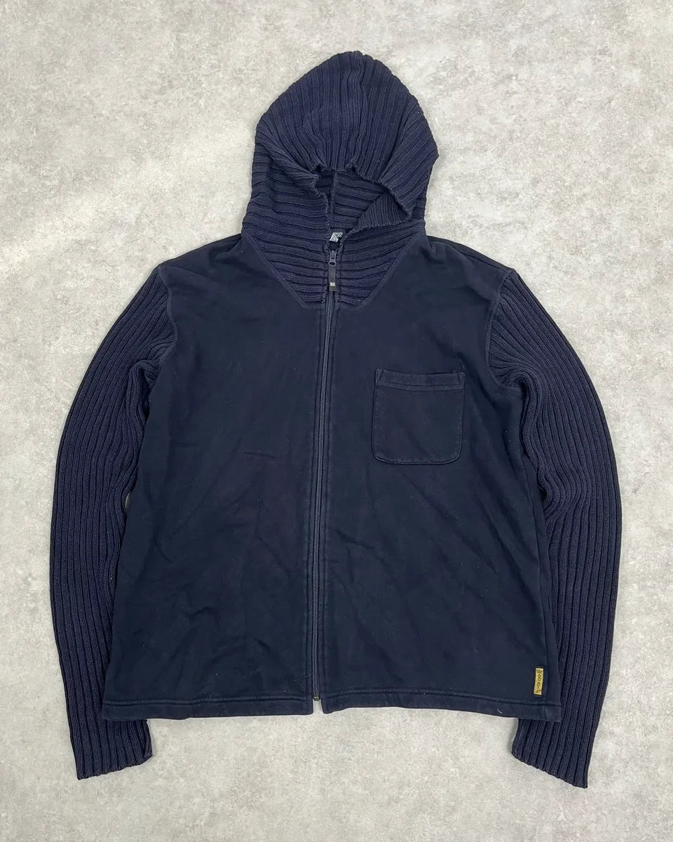 2000s Armani Navy Knit Hybrid Zip-up Hoodie ACWSdDQ 0