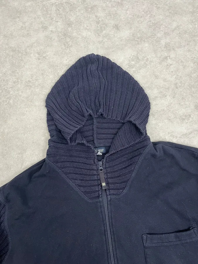 2000s Armani Navy Knit Hybrid Zip-up Hoodie ACWSdDQ 4