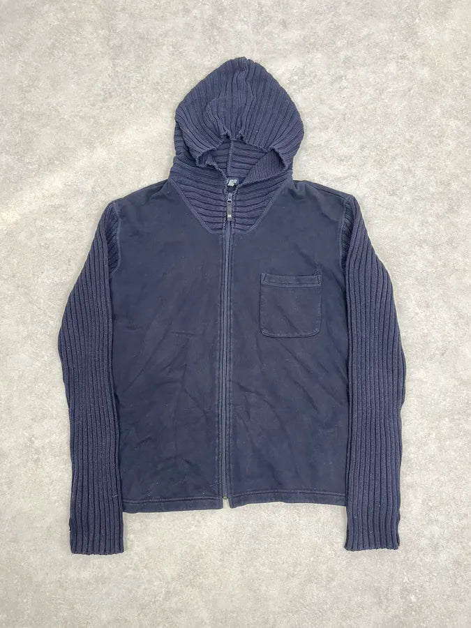 2000s Armani Navy Knit Hybrid Zip-up Hoodie ACWSdDQ 3
