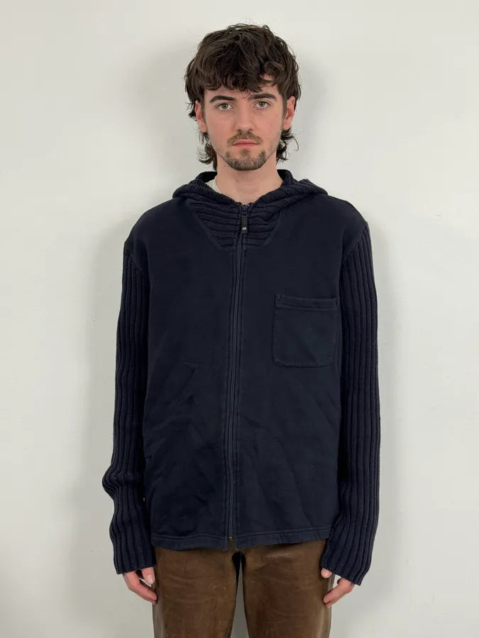 2000s Armani Navy Knit Hybrid Zip-up Hoodie ACWSdDQ 1