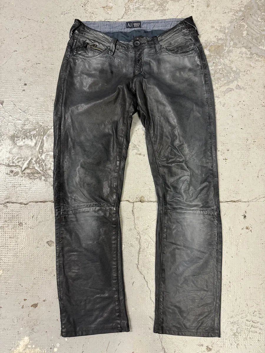 2000s Armani Navy Lamb Leather Slim Pants yeteaaJ 0