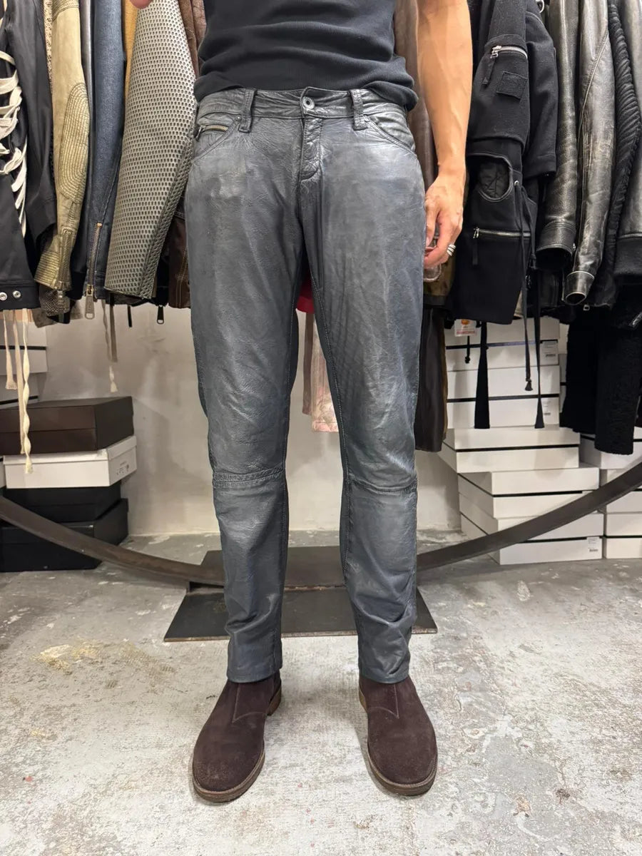 2000s Armani Navy Lamb Leather Slim Pants yeteaaJ 1