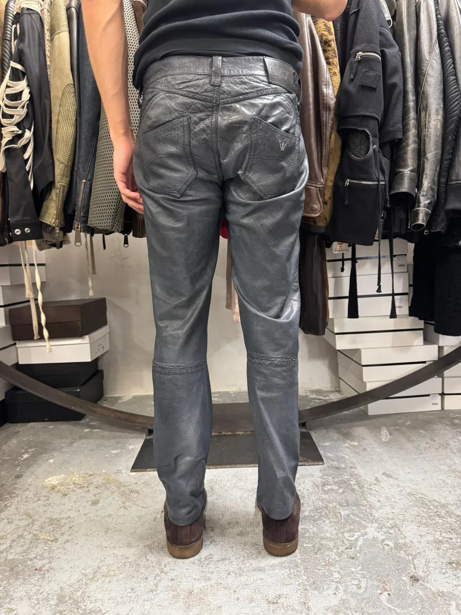 2000s Armani Navy Lamb Leather Slim Pants yeteaaJ 2