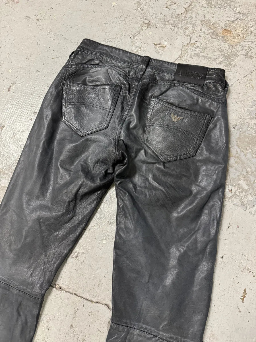 2000s Armani Navy Lamb Leather Slim Pants yeteaaJ 6