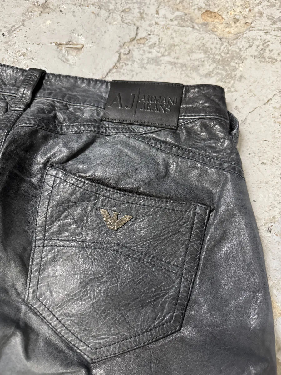 2000s Armani Navy Lamb Leather Slim Pants yeteaaJ 7