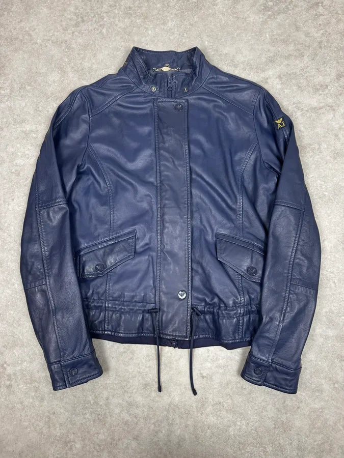 2000s Armani Navy Leather Jacket apWlNyd 0