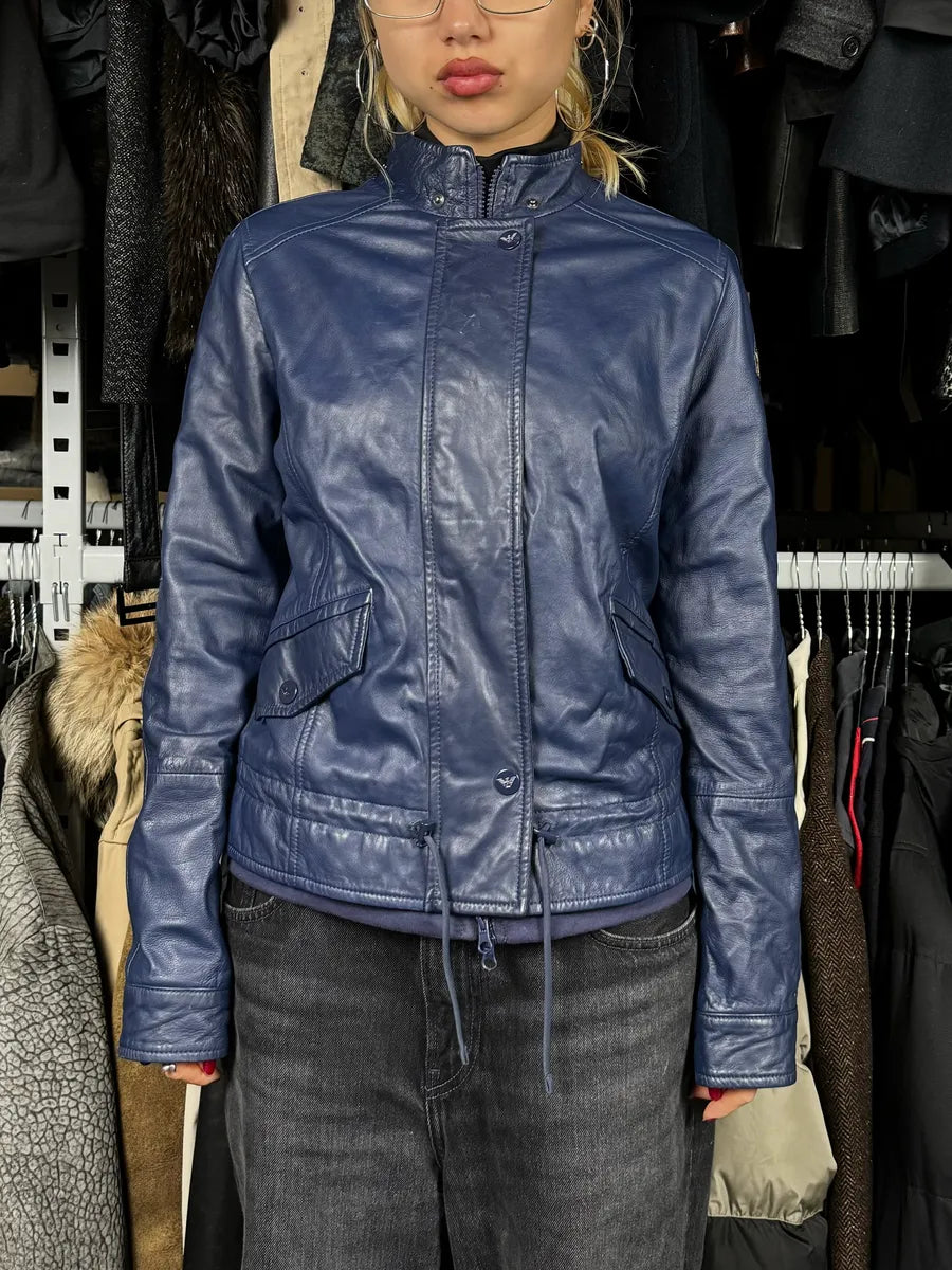 2000s Armani Navy Leather Jacket apWlNyd 1