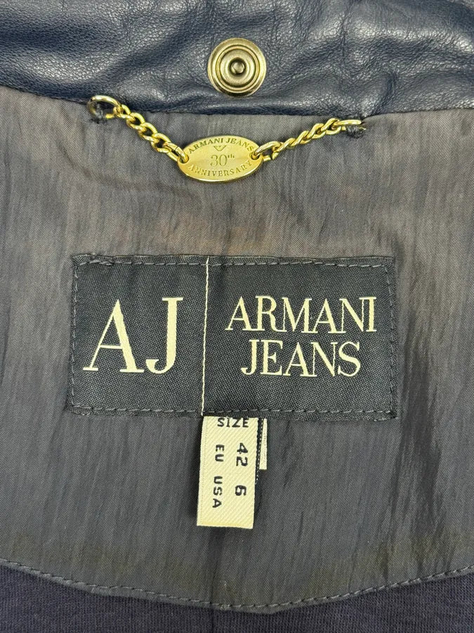 2000s Armani Navy Leather Jacket apWlNyd 10
