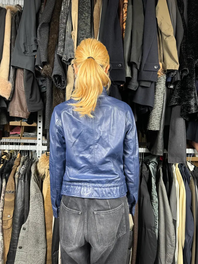 2000s Armani Navy Leather Jacket apWlNyd 2