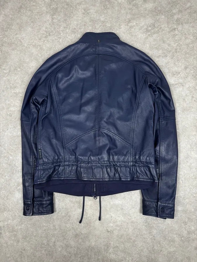 2000s Armani Navy Leather Jacket apWlNyd 3