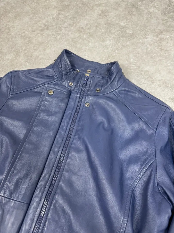 2000s Armani Navy Leather Jacket apWlNyd 4