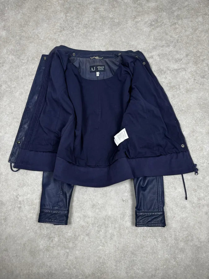 2000s Armani Navy Leather Jacket apWlNyd 6