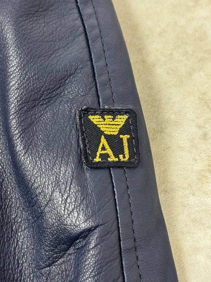2000s Armani Navy Leather Jacket apWlNyd 7
