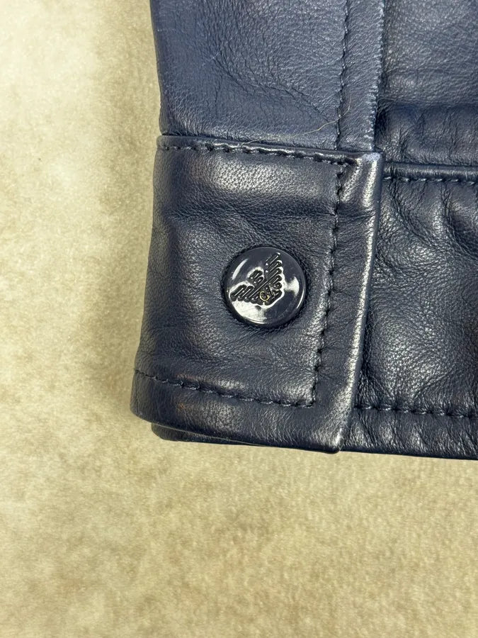2000s Armani Navy Leather Jacket apWlNyd 8