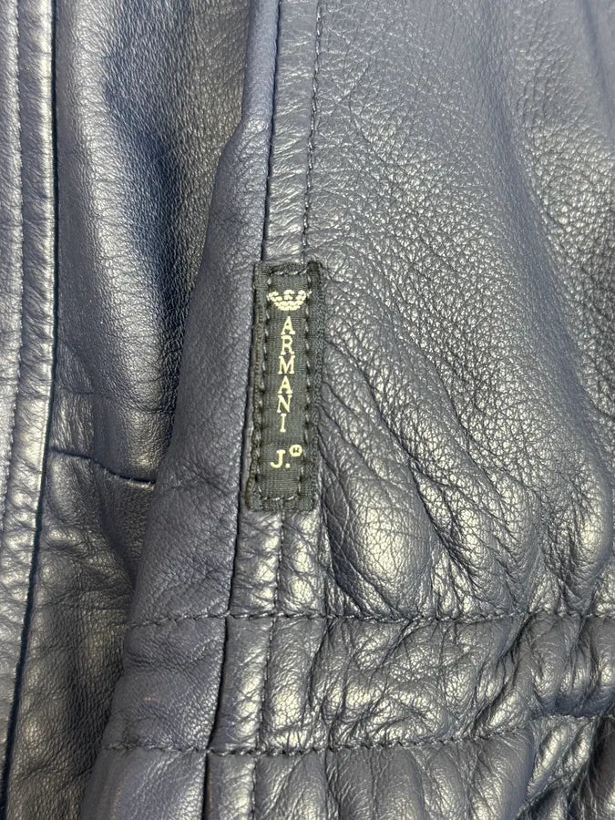 2000s Armani Navy Leather Jacket apWlNyd 9