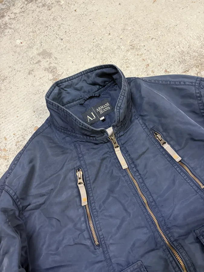 2000s Armani Navy Nylon Cargo Zips Bomber Jacket uinZuEn 4