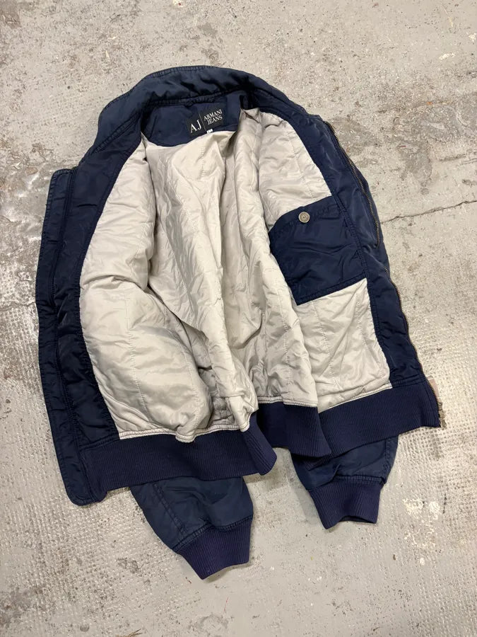 2000s Armani Navy Nylon Cargo Zips Bomber Jacket uinZuEn 6