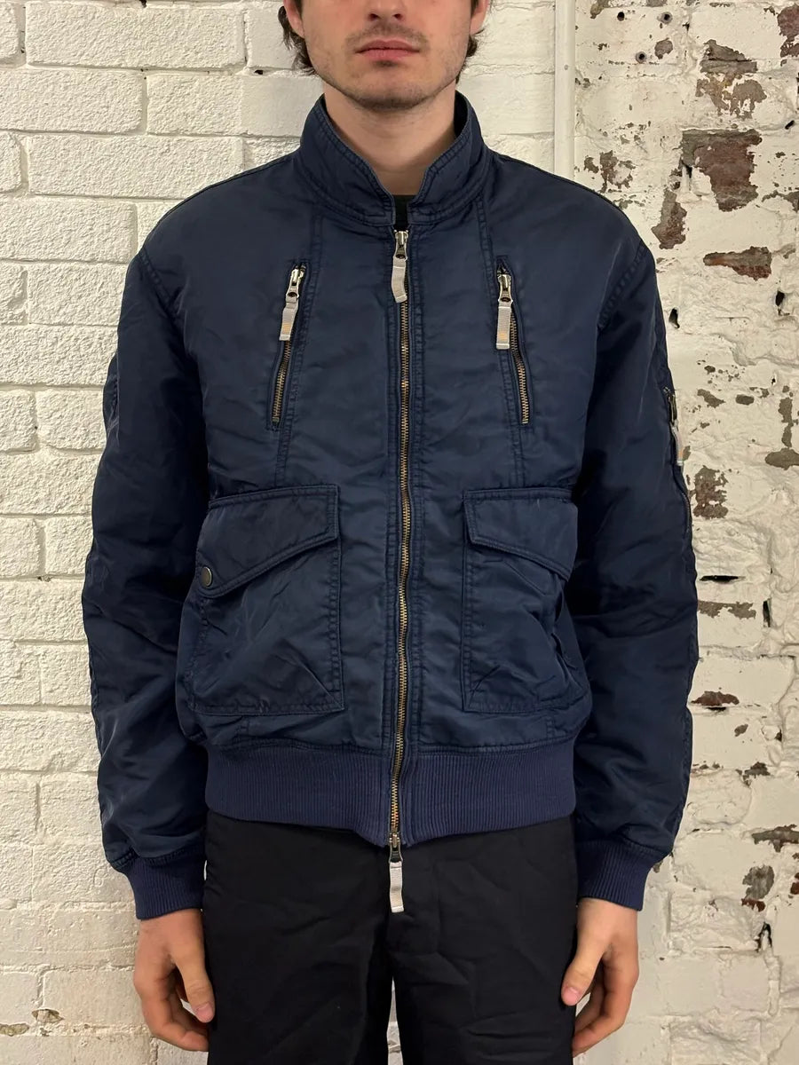 2000s Armani Navy Nylon Cargo Zips Bomber Jacket uinZuEn 1