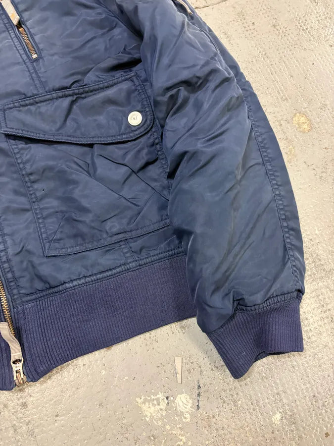 2000s Armani Navy Nylon Cargo Zips Bomber Jacket uinZuEn 7