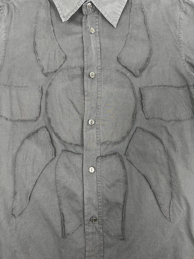 2000s Armani Navy Sun Embroidered Patch Shirt xmKRUGr 7