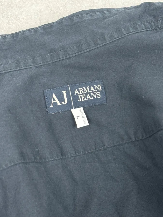 2000s Armani Navy Sun Embroidered Patch Shirt xmKRUGr 9