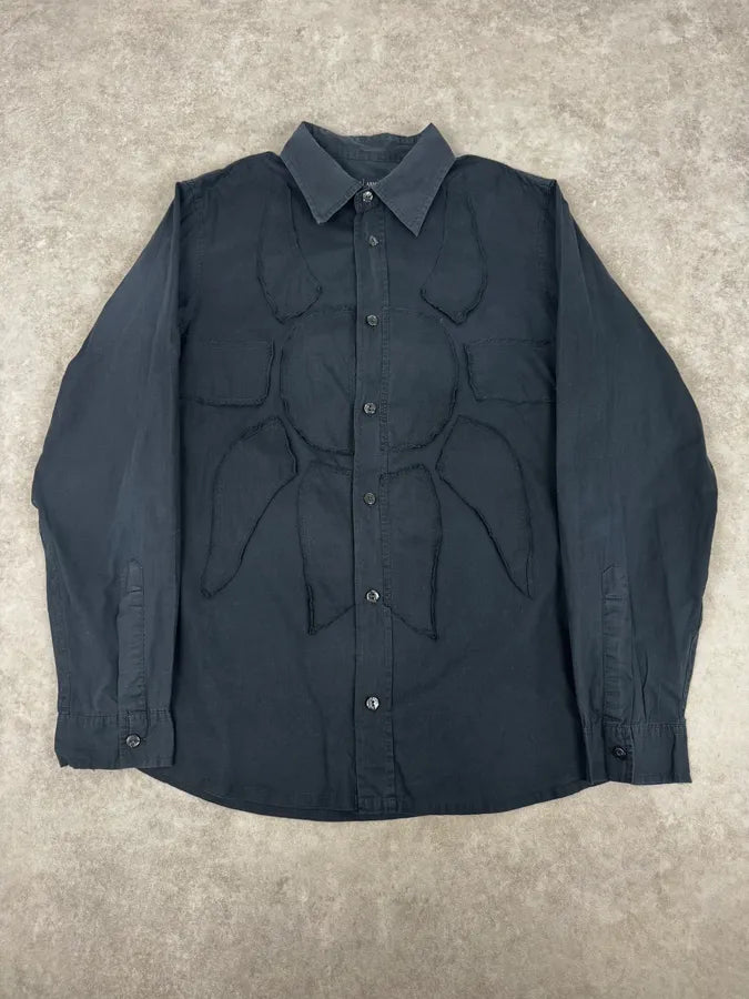 2000s Armani Navy Sun Embroidered Patch Shirt xmKRUGr 0