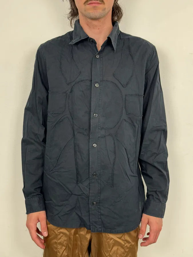 2000s Armani Navy Sun Embroidered Patch Shirt xmKRUGr 1