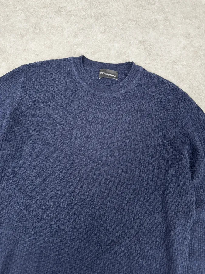 AW2021 Emporio Armani Navy Textured Wool Sweater ZbPqpMq 4