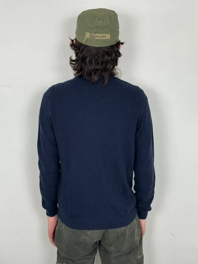 AW2021 Emporio Armani Navy Textured Wool Sweater ZbPqpMq 2