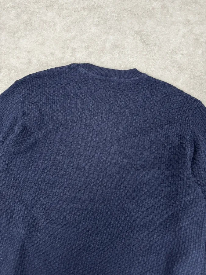 AW2021 Emporio Armani Navy Textured Wool Sweater ZbPqpMq 5