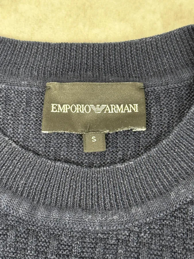 AW2021 Emporio Armani Navy Textured Wool Sweater ZbPqpMq 8