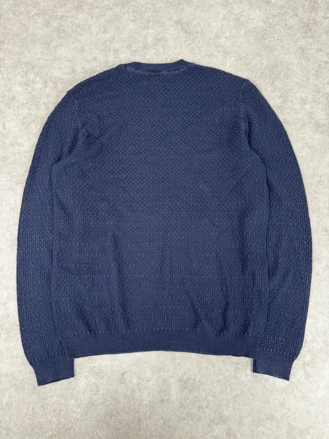 AW2021 Emporio Armani Navy Textured Wool Sweater ZbPqpMq 3