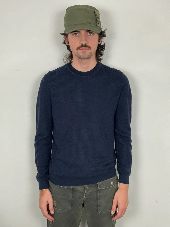 AW2021 Emporio Armani Navy Textured Wool Sweater ZbPqpMq 1