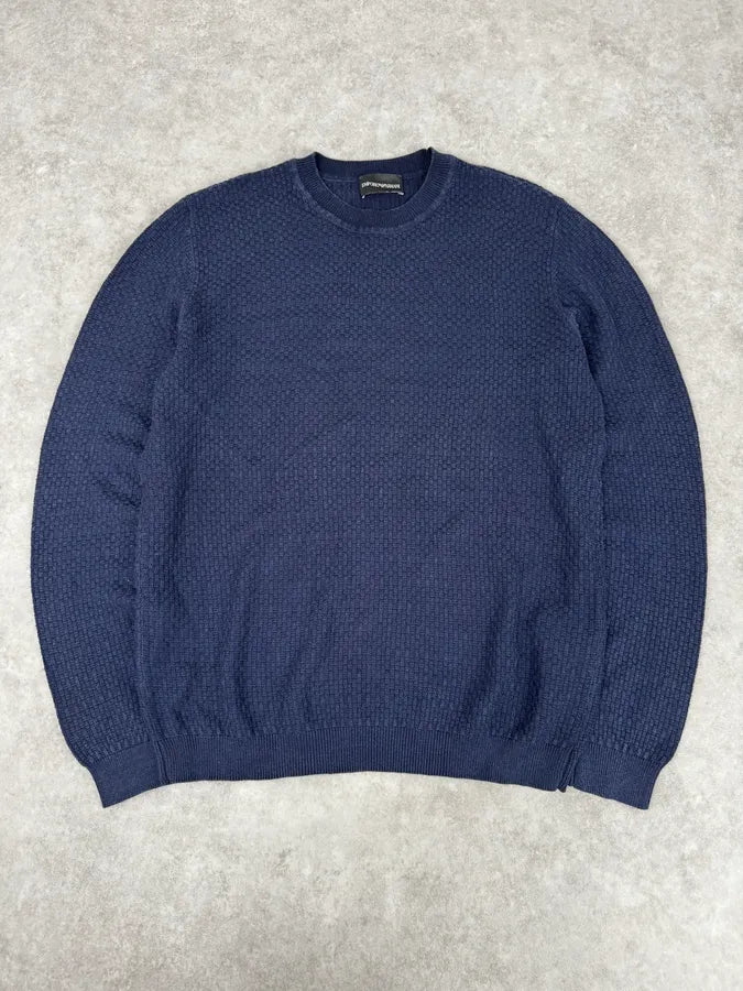 AW2021 Emporio Armani Navy Textured Wool Sweater ZbPqpMq 0