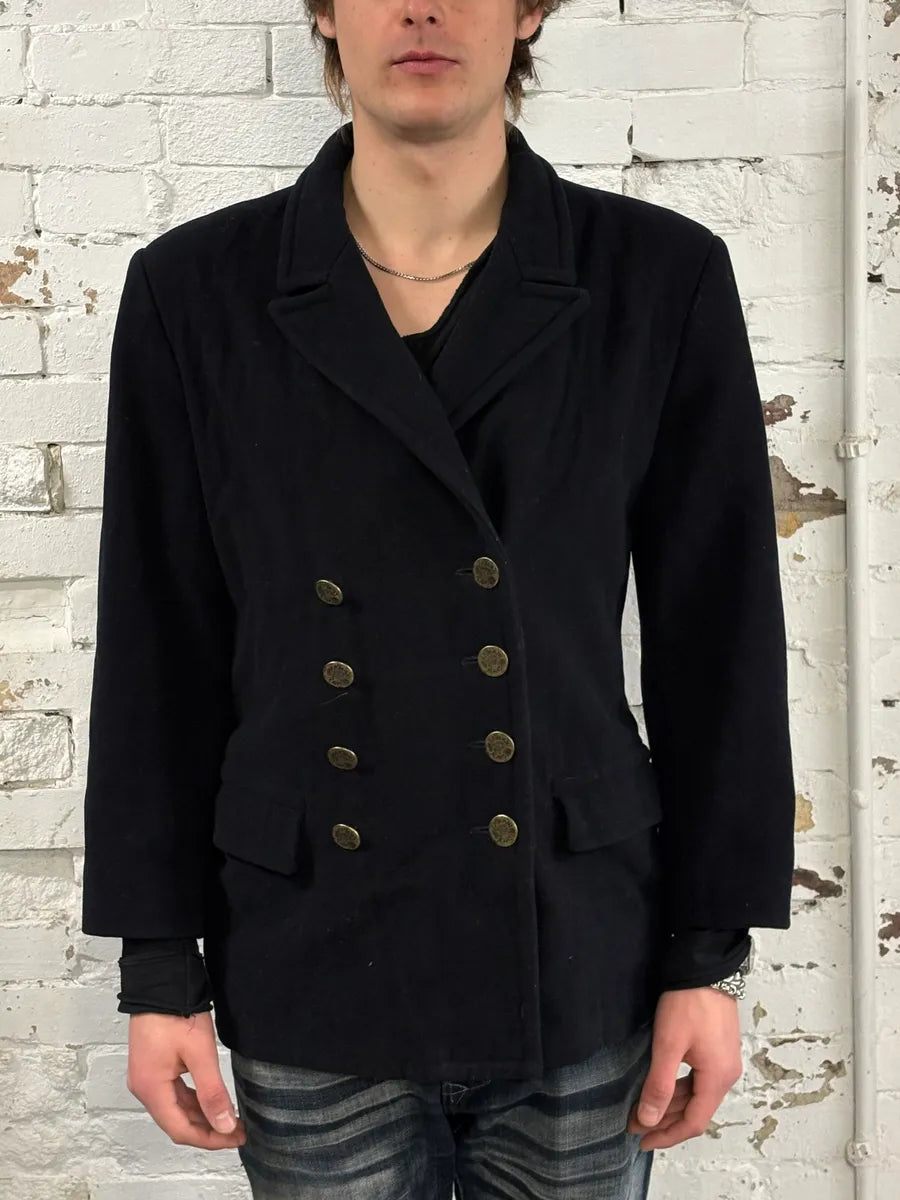 1990s Armani Navy Wool Caban Officer Jacket IbViWtn 0